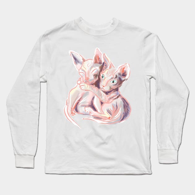 Two sphynx cats, cat lover gift Long Sleeve T-Shirt by Orangerinka